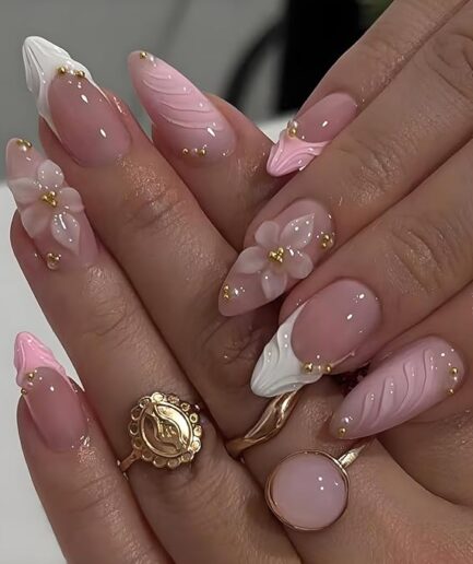 3D Pink Press on Nails Almond